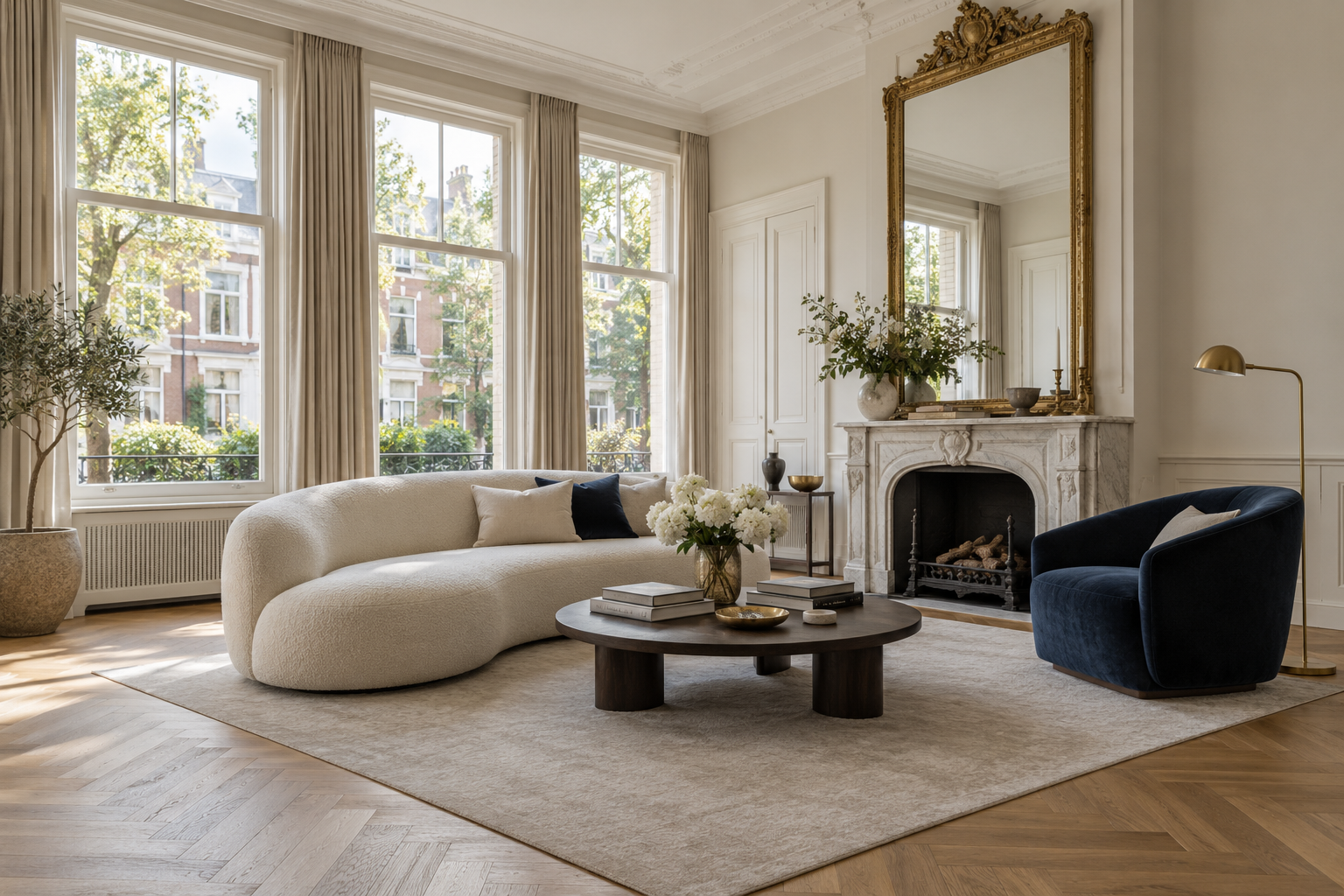 Licht, ruim interieur met uitzicht over de stad